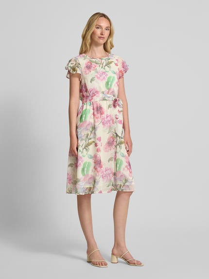 MORE & MORE Knielanges Kleid mit Bindegürtel Pink 1