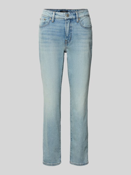 Produktfoto, lichtblauwe Jeans met 5-Pocket-Design van Lauren Ralph Lauren, rechte snit, katoen-elastaanmix, frontaal overzicht, damesmodel