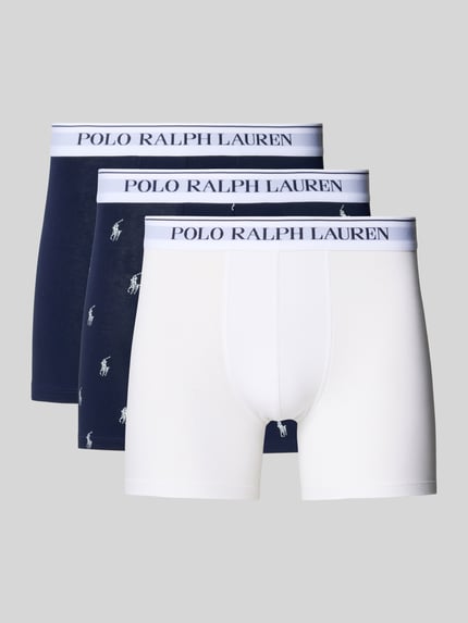 Productfoto, Trunks uit katoenmix in set van 3 van Polo Ralph Lauren Underwear, navy, wit en wit met logo, gladde textuur