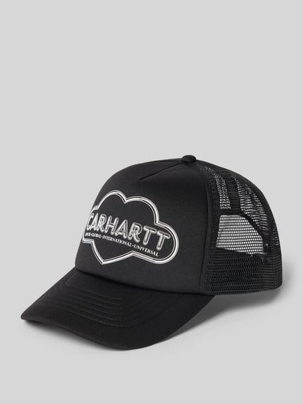 Produktfoto, Trucker Cap mit Logo-Print Modell 'Cloud Heart' von Carhartt Work In Progress aus schwarzem Material mit Mesh und Snapback, Herren Accessoire.