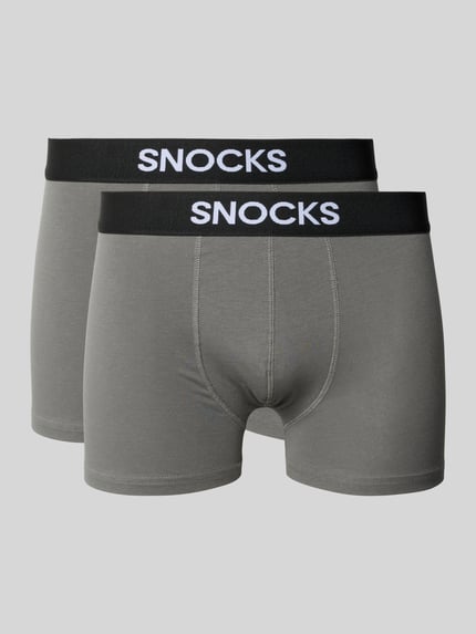 Productfoto, Trunks met Logo en elastische band in set van 2 van Snocks, heren, mix van katoen en elastaan, nauwsluitend, logo, grijs