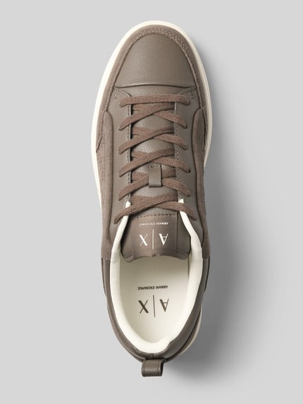Productfoto, Sneaker uit leer Model 'LONDON' van Armani Exchange, bruin met vetersluiting, afgeronde punt, labeldetail, hakhoogte 4 cm, schachthoogte 8 cm, schachtbreedte 9 cm, heren, echt leer, maat 44