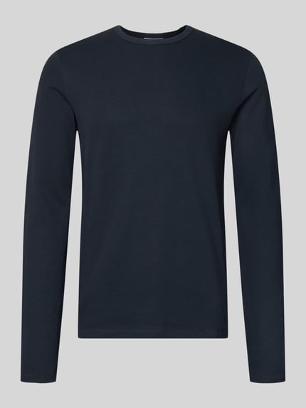 Produktfoto, Regular Fit Longsleeve aus reiner Baumwolle Modell 'Basic' von Lindbergh in Dunkelblau mit Rundhalsausschnitt, glatte Textur