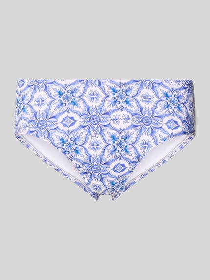 Produktfoto, Slim Fit Bikini-Hose mit floralem Allover-Print Modell 'Muri' von JOOP! Collection in Weiß und Blau, elastischer Material-Mix
