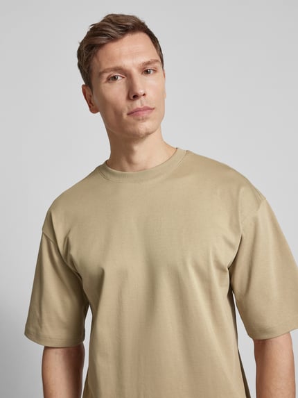 Jake*s Studio Men T-shirt z prążkowanym okrągłym dekoltem Ziemisty brązowy 3