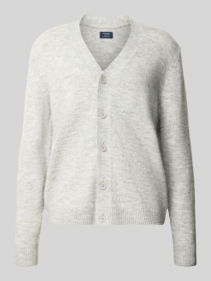Produktfoto, Strickjacke mit V-Ausschnitt von MCNEAL in Hellgrau, weich melierte Optik, Regular Fit, Knopfleiste, Woll-Anteil, glatte Textur