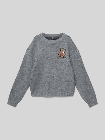 ONLY Regular Fit Strickpullover mit Motiv-Stitching Modell 'TEDDY' Anthrazit 1