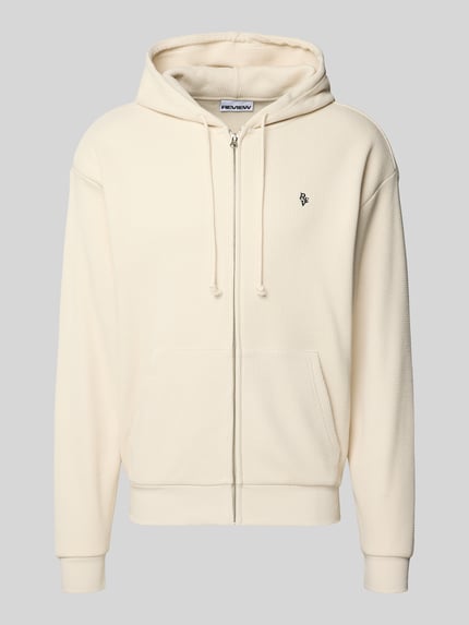 REVIEW Regular Fit Sweatjacke aus Baumwoll-Mix mit Label-Stitching Ecru 1