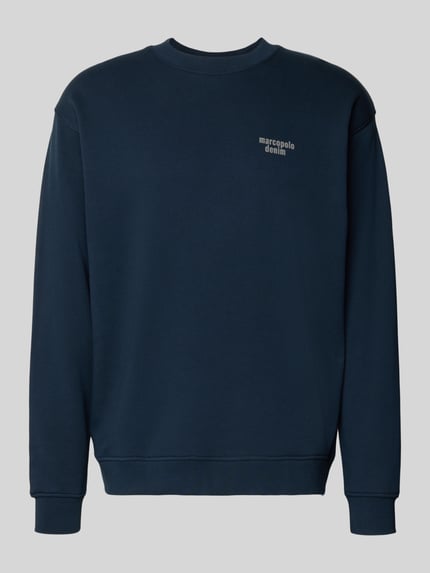 Productfoto, Regular Fit Sweatshirt aus reiner Baumwolle van Marc O'Polo Denim, effen donkerblauw, crew neck, lange mouwen, geribde boorden, sweatstof