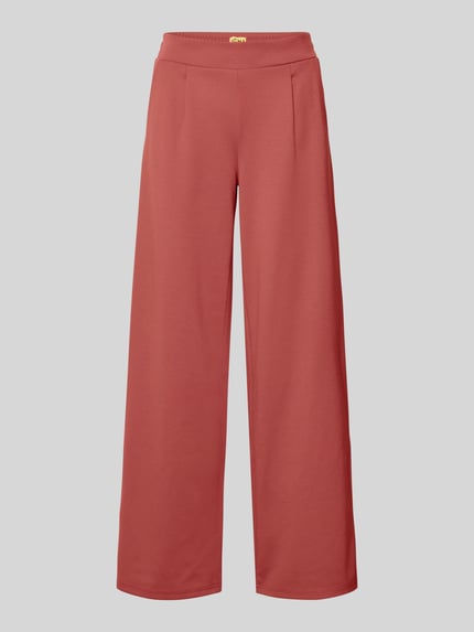 Produktfoto, Wide Fit Stoffhose mit Viskose-Anteil Modell 'Kate' von ICHI in Rot, Elastischer-Material-Mix, Bundfalten, strukturierte Oberfläche