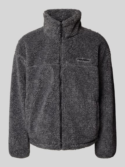 REVIEW Teddyfell Jacke mit Stehkragen und Label-Detail Dunkelgrau Melange 2