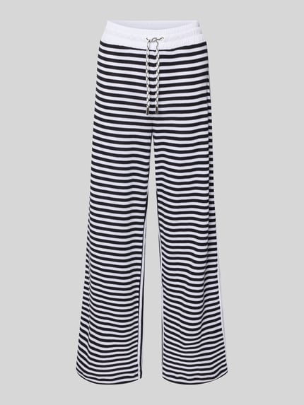 Productfoto, Hose im Allover-Look mit elastischem Bund und Tunnelzug van Marc Cain, zwart-wit, all-over look, structuurpatroon, puur katoen, relaxed fit