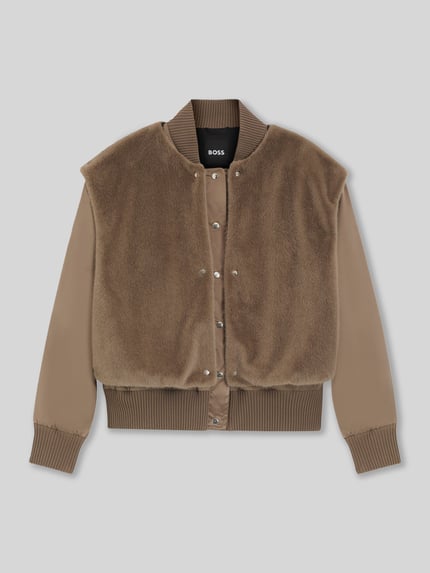 BOSS Regular Fit Bomberjacke mit abnehmbarer Weste aus Kunstfell Mud 2