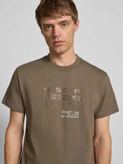 G-Star RAW T-Shirt mit Label-Print Modell 'Originals' Schlamm 3