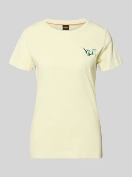 Productfoto, Regular Fit T-Shirt uit puur katoen model 'C-Elove_4' van BOSS Orange, effen lichtgeel, ronde hals, korte mouw, jersey, labelopdruk