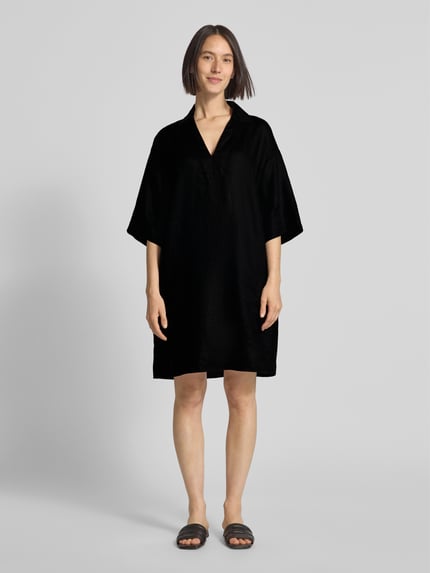 Christian Berg Woman Knielanges Leinenkleid mit V-Ausschnitt Black 1