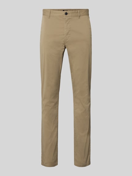 Produktfoto, Slim Fit Chino aus Baumwoll-Mix Modell 'CHINO_SLIM' van BOSS Orange, beige met fijn structuurpatroon, zijzakken, label patch.