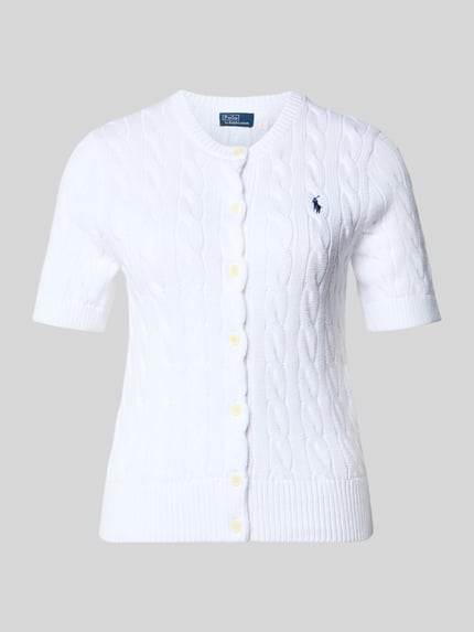 Produktfoto, Regular Fit Strickjacke aus reiner Baumwolle von Polo Ralph Lauren, Optik: Unifarben, Zopfmuster, Logo-Stitching, Strick