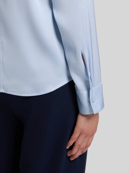 BOSS Zijden blouse met plooien Lichtblauw - 6