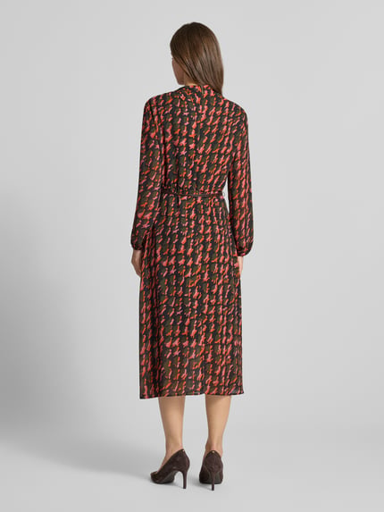 Marc Cain Midi-jurk in all-over look met opstaande kraag en riem Oranje - 5