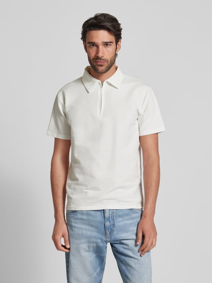 Selected Poloshirt mit kurzem Reißverschluss Modell 'SANDER' Offwhite 4