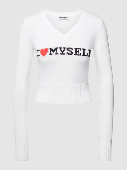 REVIEW Strickpullover mit I LOVE MYSELF Stitching Weiss 2