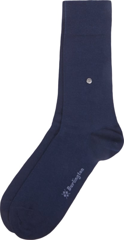 Produktfoto, Socken met labeldetail in set van 2 van Burlington, katoenmix met stretch, nauwsluitende pasvorm, donkerblauw, gladde textuur