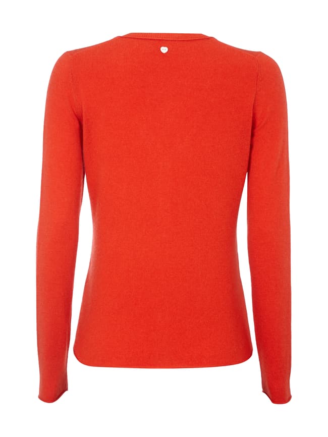 Store FTC Cashmere Cardigan orange-graubraun abstraktes Muster Zierknöpfe