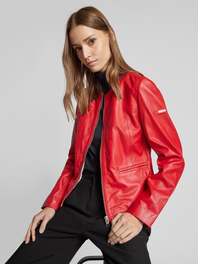 Cabrini Shaped Fit Lederjacke aus echtem Lammnappa (hellrot