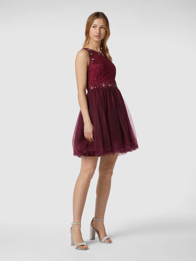 HOMEYEE vintage knielange cocktailjurk voor dames zonder mouwen, met bloemenborduursels, UKA079, Zwart - stof B, L
