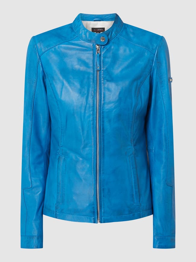 Cabrini Lederjacke mit Rundhalsausschnitt (blau) online kaufen
