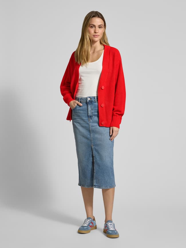 Tom Tailor Denim Relaxed Fit Strickjacke aus Baumwoll-Mix mit V