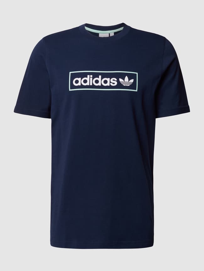 adidas Originals T Shirt aus reiner Baumwolle mit Label Print marine online kaufen