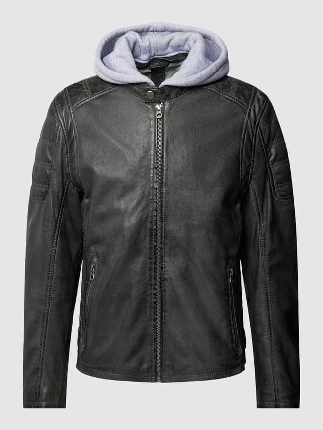 Gipsy Lederjacke mit abnehmbarer Kapuze Modell 'Rylo' (anthrazit