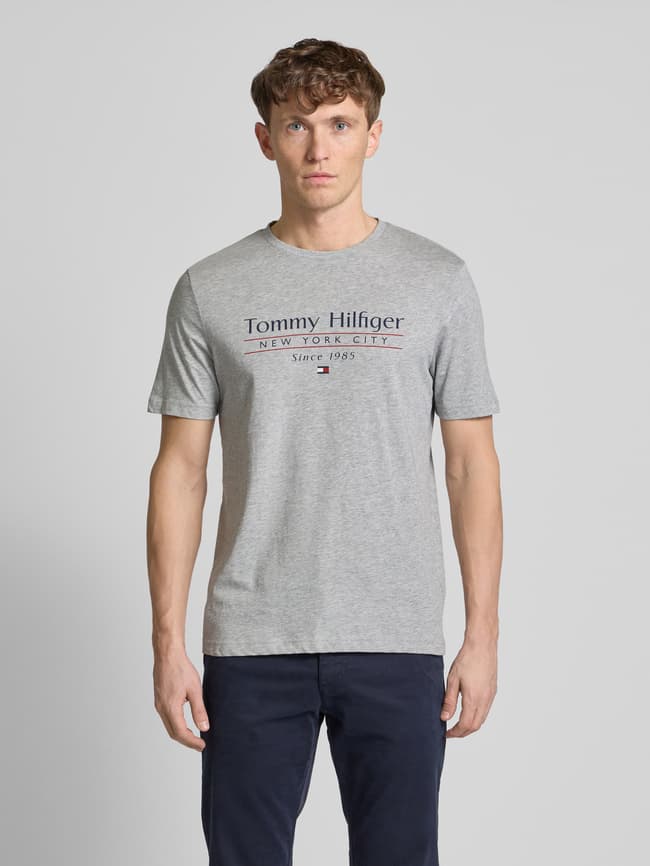 Tommy Hilfiger T-shirt met labelprint Lichtgrijs
