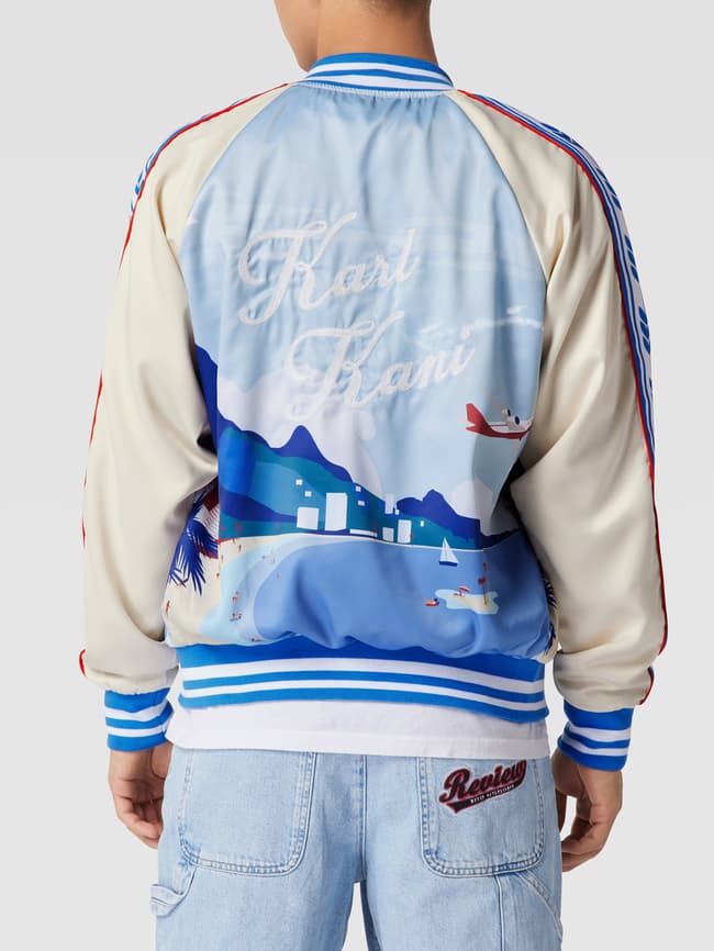 Karl Kani – College-Jacke mit gespleißtem Retro-Design und Paisleymuster in  Blau und Beige