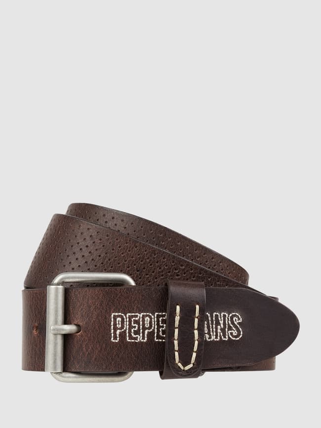 koelkast Belichamen Ontmoedigd zijn Pepe Jeans Leren riem met geborduurd logo, model 'Jake' in donkerbruin  online kopen | P&C