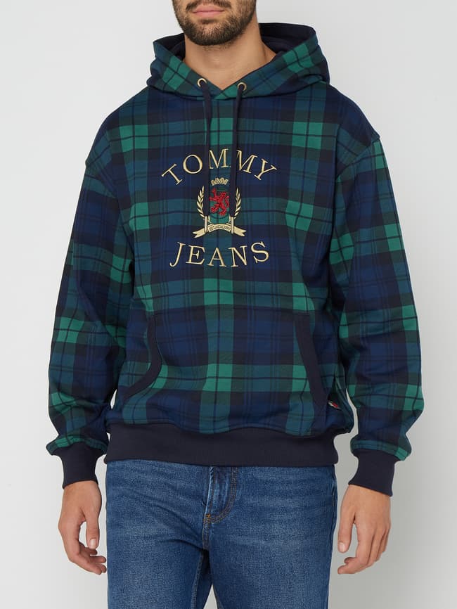 Tommy Jeans Hoodie mit Wappen und Logo Stickerei petrol online kaufen