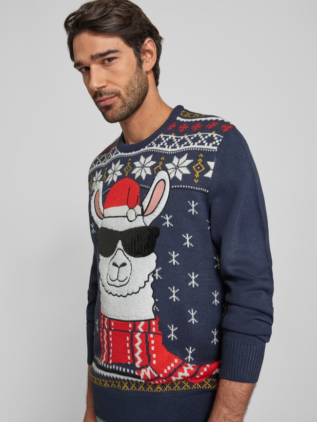Montego Weihnachtspullover mit Paillettenbesatz (marine) online