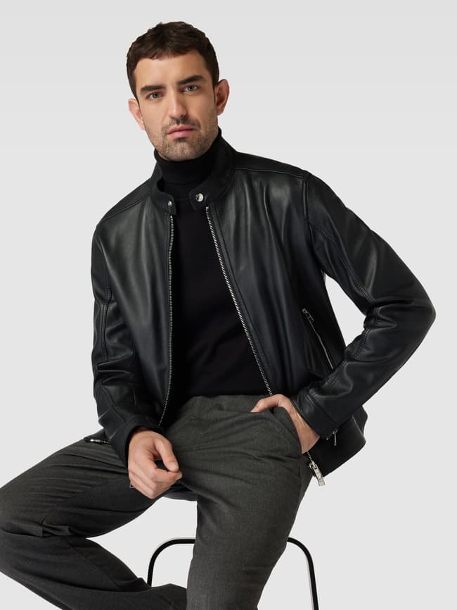 BOSS Lederjacke aus Lammfellnappa Modell 'Mansell' (black
