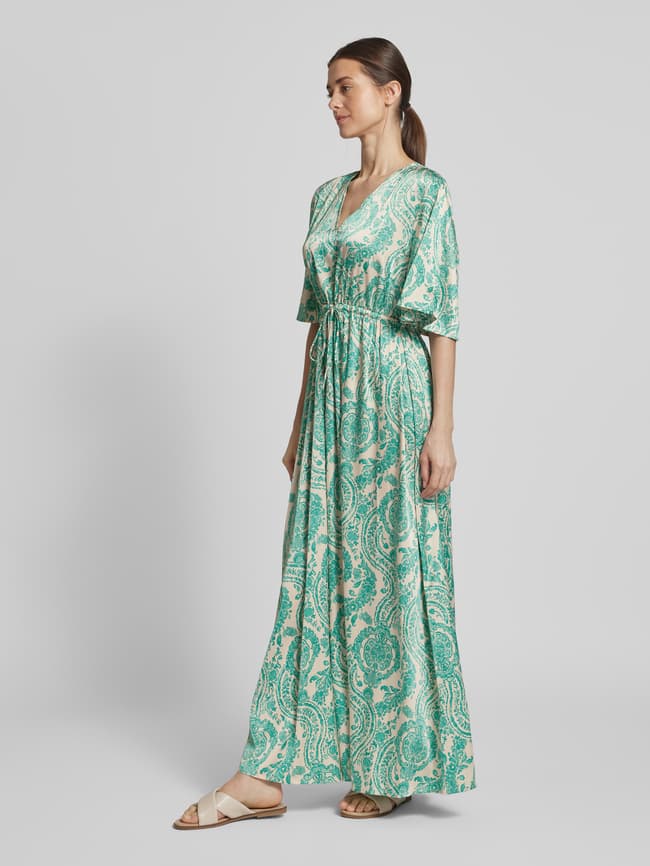 Maxi-jurk met V-hals, model 'Farinela' in lindegroen