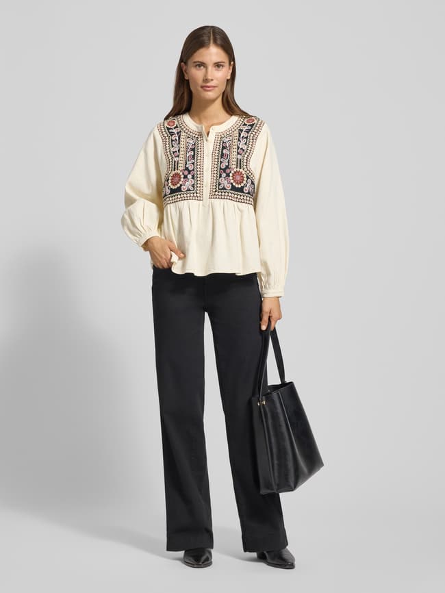 Bash Regular Fit Bluse mit floralem Stitching Modell 'Alec' - Ecru