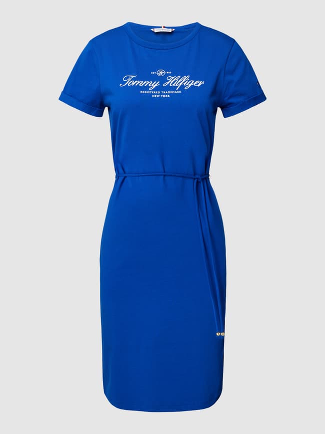 Tommy Hilfiger Knielange jurk met labelprint in koningsblauw