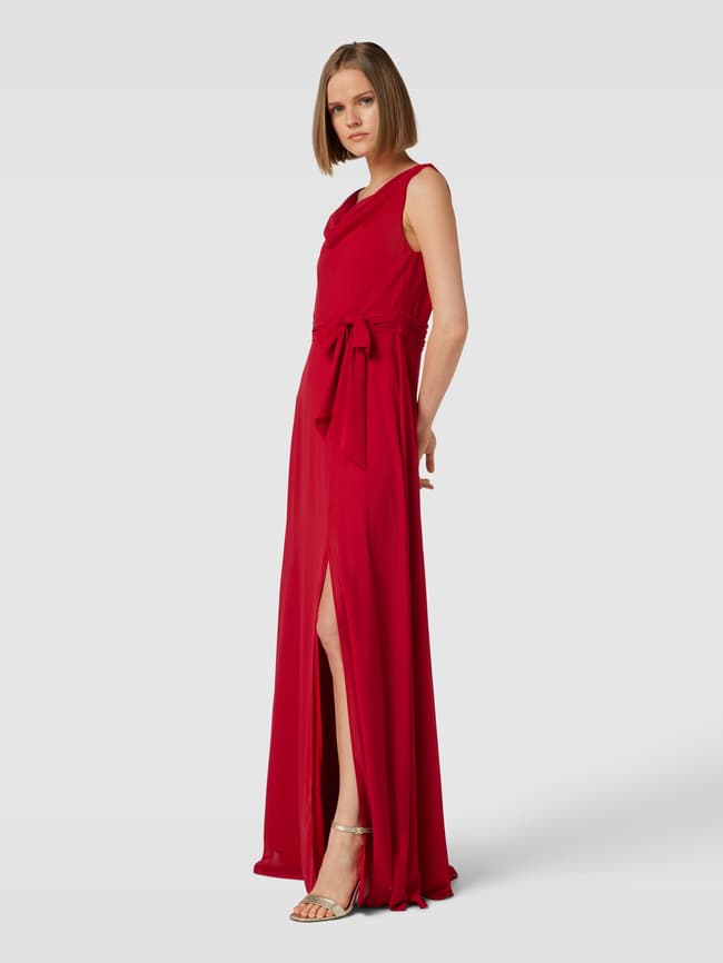 Christian Berg Cocktail Abendkleid mit Wasserfallausschnitt (rot