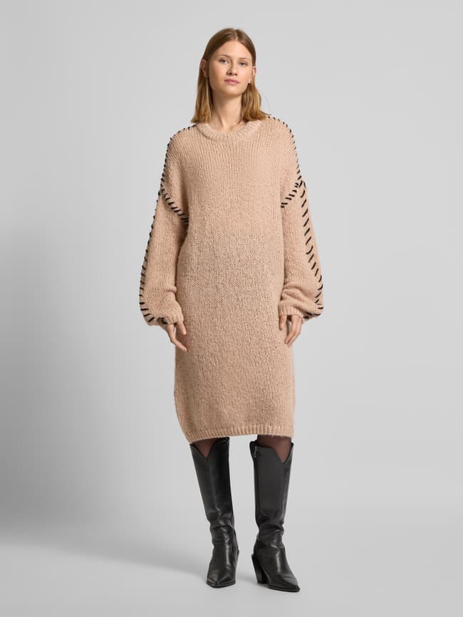 Vila Knielange gebreide jurk met ronde hals, model 'CHOCA' in