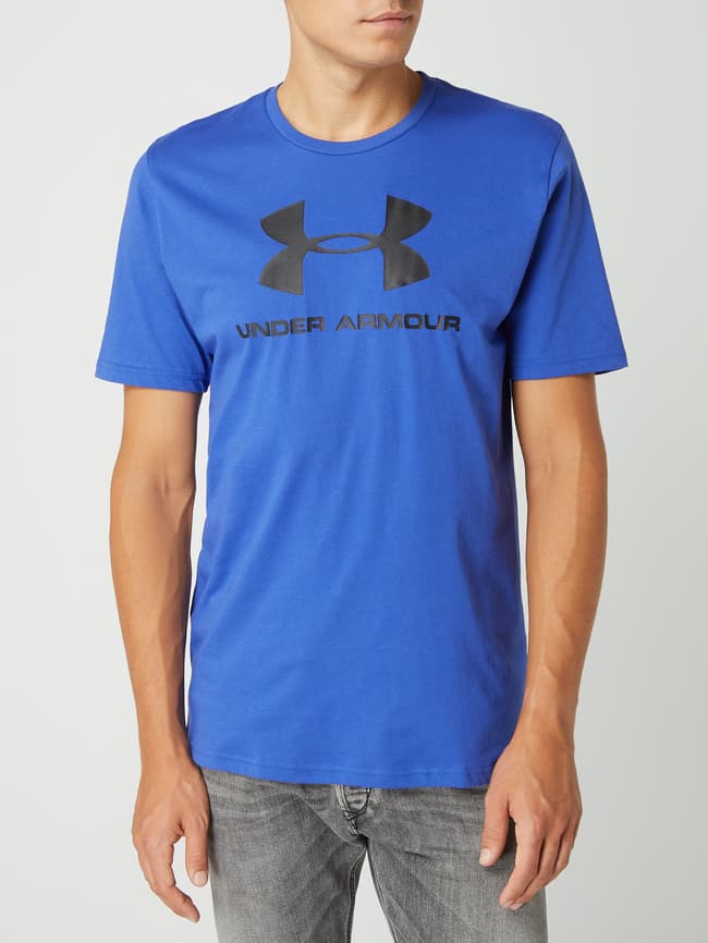 Under Armour T-shirt met logo en print achterop in blauw