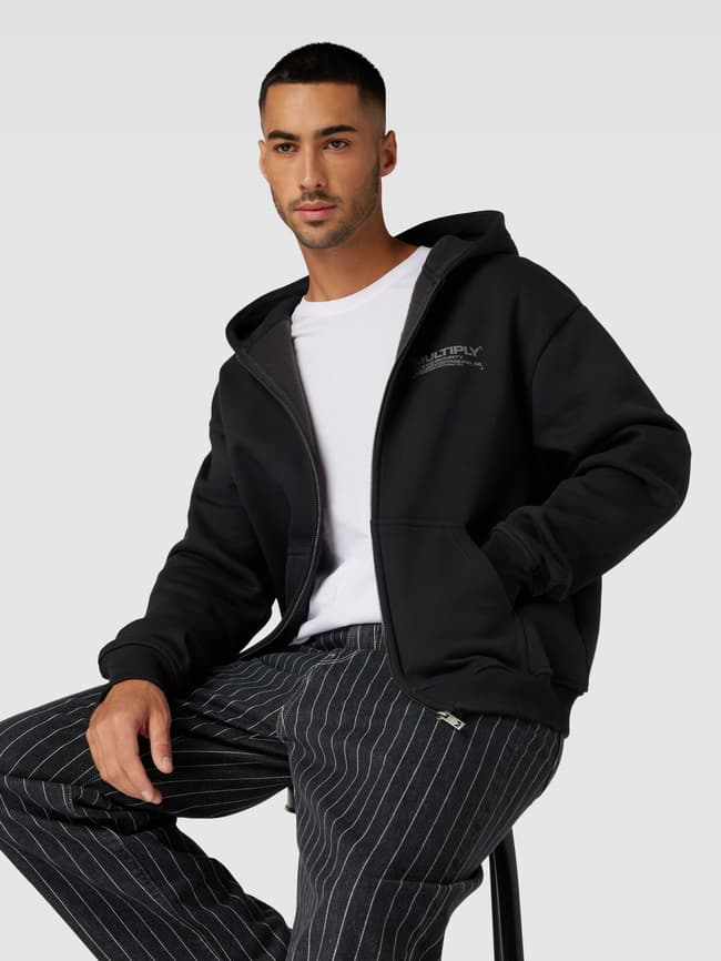 Multiply Apparel Oversized Sweatjacke mit Label-Print (black 