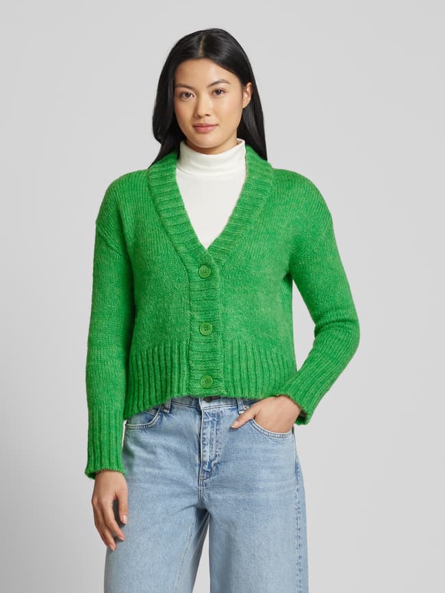 More More Strickjacke mit V-Ausschnitt und Mohair-Anteil (gruen