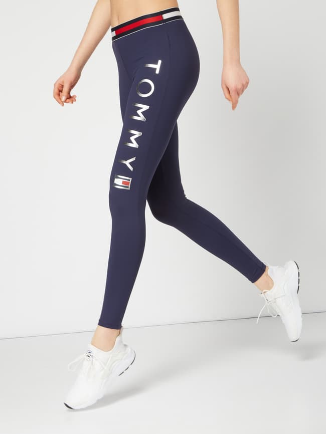 Tommy Hilfiger Leggings mit Logo Print in Metallicoptik dunkelblau online kaufen