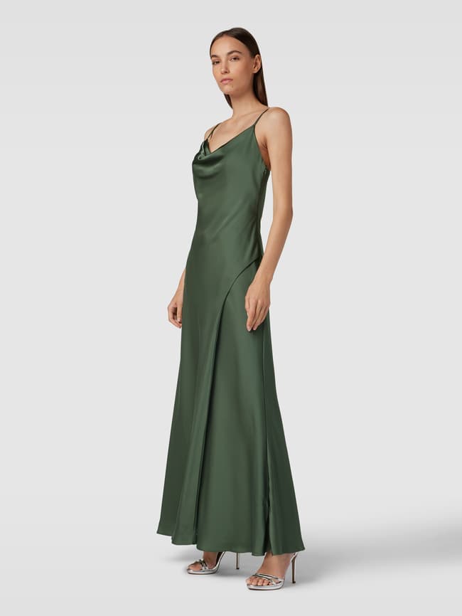 Mascara Maxi-jurk van satijn met cascadehals in olijfgroen online